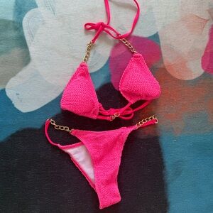 Pink Bikini with Gold Accents